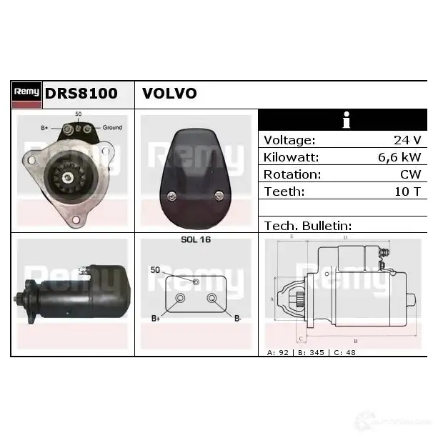 Стартер REMY drs8100 1861169 OE9DURZ DS92 10