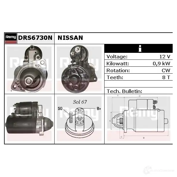 Стартер REMY DCCLKS drs6730n DS78 40N 1861057 изображение 0
