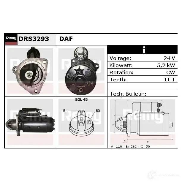 Стартер REMY DS 4403 drs3293 ZEV2M 1860354 изображение 0