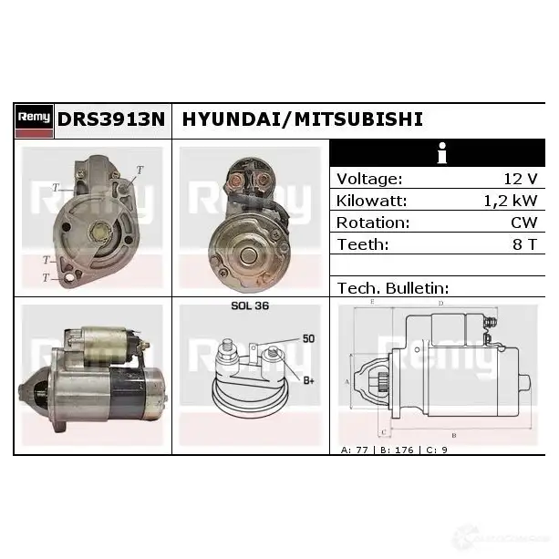 Стартер REMY D S5023N drs3913n 1860824 Y4HODO1 изображение 1