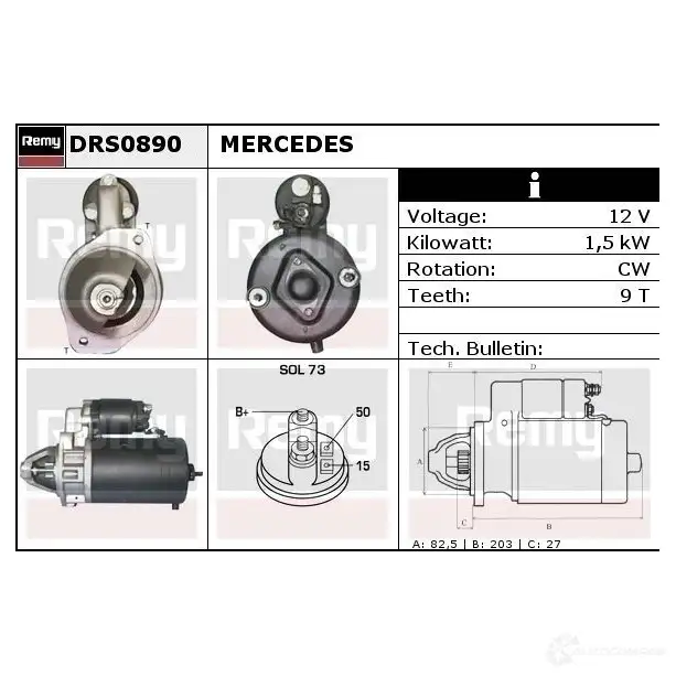 Стартер REMY DS20 00 00UVY 1859757 drs0890