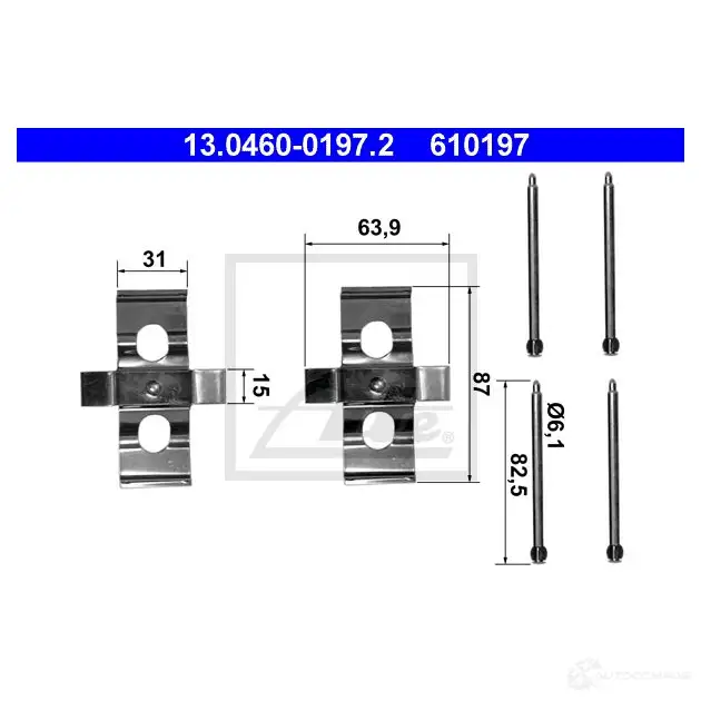 Ремкомплект колодок ATE 610 197 WRKBY3 55904 13046001972 изображение 0