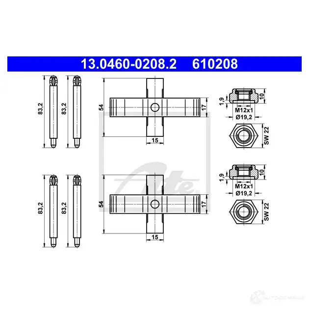 Ремкомплект колодок ATE 1424607049 JBTK4RS 13046002082 61 0208