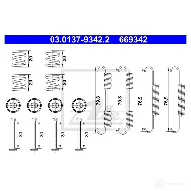 Ремкомплект колодок ручника ATE X51KP K6 1438185110 03013793422 изображение 0