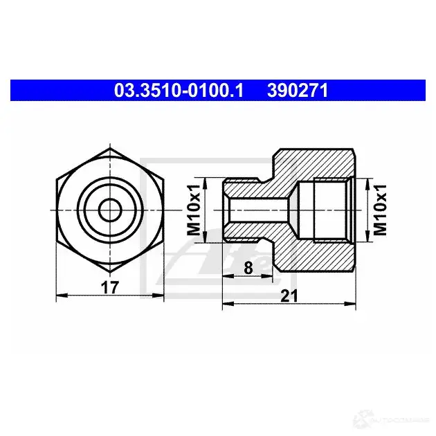 Переходник тормозной труби ATE BY2Y0OA 03351001001 39 0271 54390