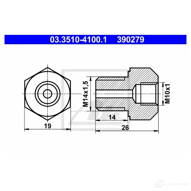 Переходник тормозной труби ATE 03351041001 54394 2CK0P 390 279