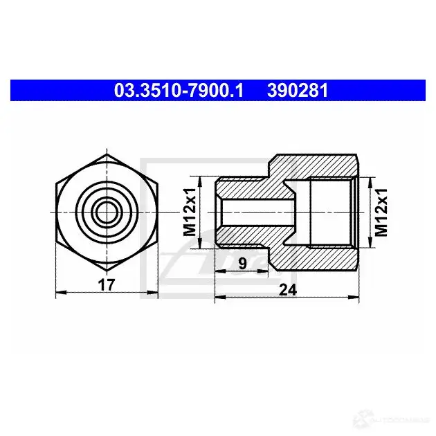 Переходник тормозной труби ATE 3902 81 54395 8D23U 03351079001