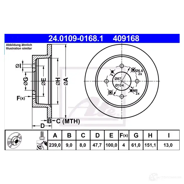 Тормозной диск ATE 24010901681 57627 40916 8 P7BAR - Изображение 1
