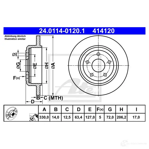 Тормозной диск ATE 1193355337 4141 20 24011401201 D3Y2O9