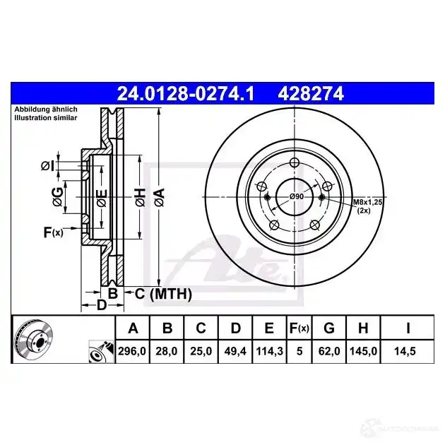 Тормозной диск ATE 58866 JM6LURS 4 28274 24012802741 - Изображение 1