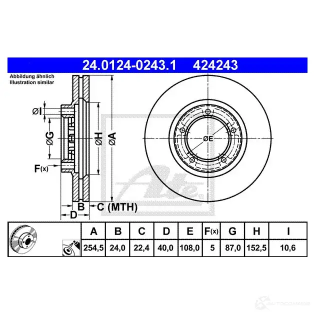 Тормозной диск ATE 58561 2DI13 42 4243 24012402431 изображение 0