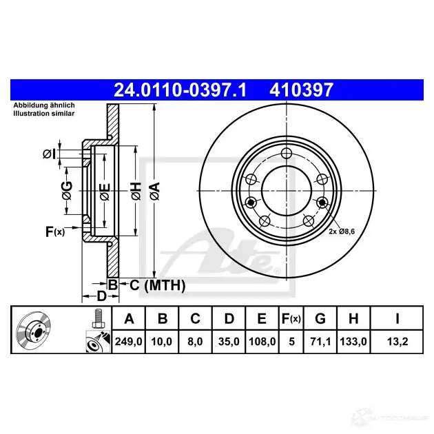 Тормозной диск ATE 24011003971 6ATD F 1437251820 изображение 0