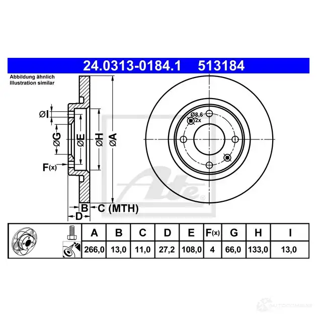 Тормозной диск ATE 51 3184 MGGWSVH 59305 24031301841 изображение 0