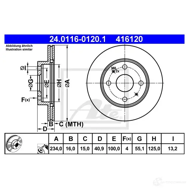 Тормозной диск ATE 41 6120 24011601201 58069 XJRJRWV изображение 0