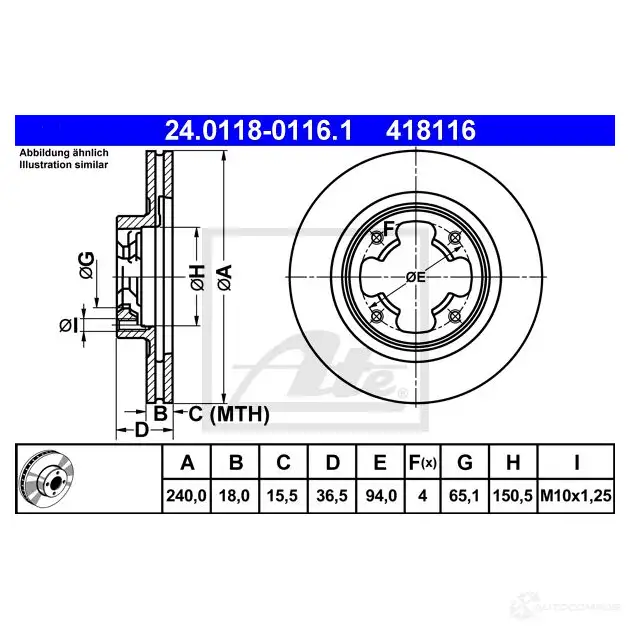 Тормозной диск ATE 58104 Z23V2 4181 16 24011801161 изображение 0