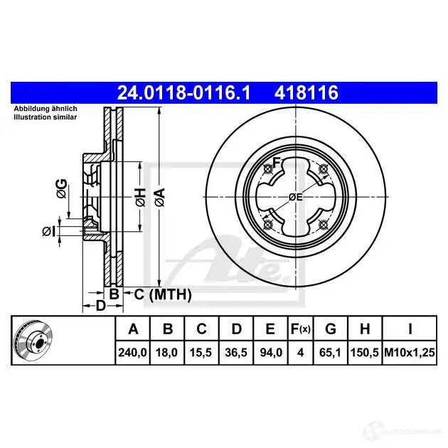 Тормозной диск ATE 58104 Z23V2 4181 16 24011801161