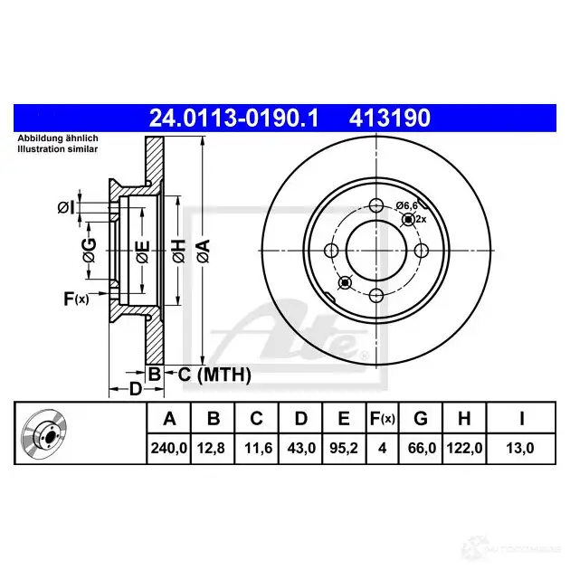 Тормозной диск ATE 6O2KCB4 58026 24011301901 41319 0 изображение 0
