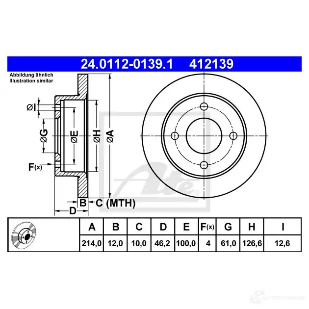 Тормозной диск ATE 57925 R0XUD 24011201391 41213 9 изображение 0