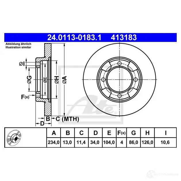 Тормозной диск ATE 72QHB 58020 24011301831 413 183 изображение 0