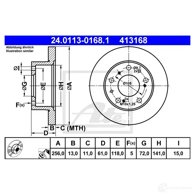 Тормозной диск ATE 24011301681 58010 41316 8 EDCF07N изображение 0