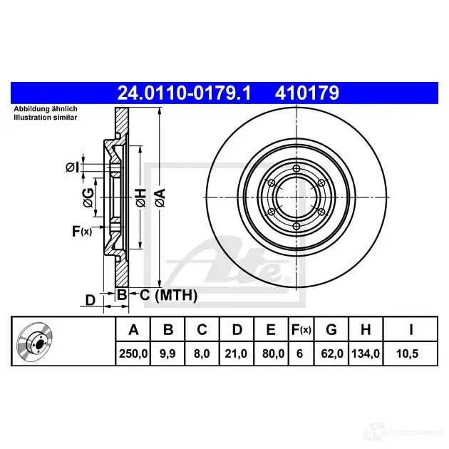 Тормозной диск ATE 24011001791 57659 41017 9 OCIPZ