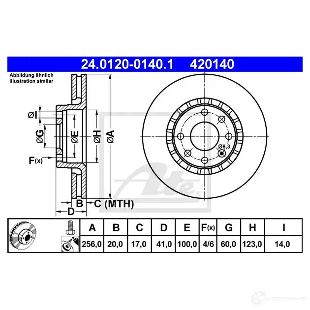 Тормозной диск ATE 24012001401 420 140 RZVJL 58172 изображение 0