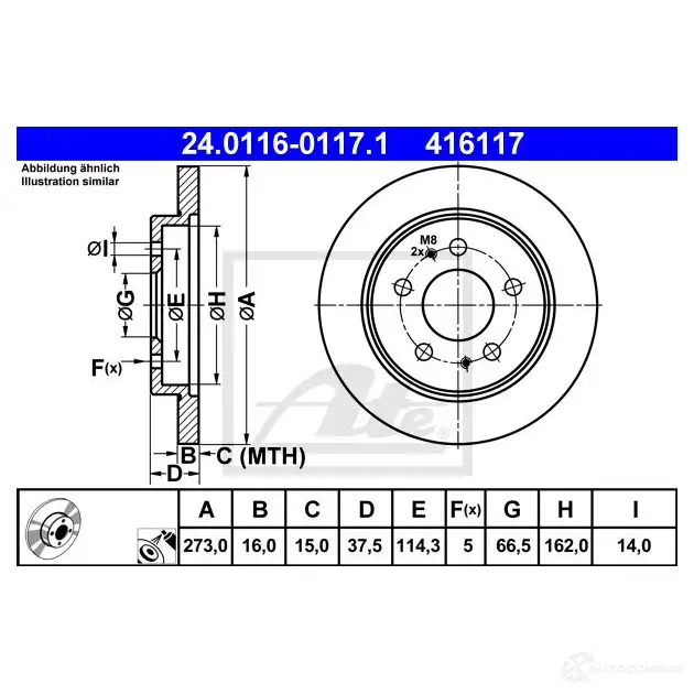 Тормозной диск ATE 58066 1RAKN 24011601171 4 16117 изображение 0