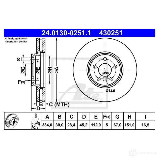 Тормозной диск ATE 1437251717 24013002511 M1I CL изображение 0