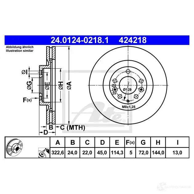 Тормозной диск ATE 4242 18 24012402181 2BW91H 58539 изображение 0