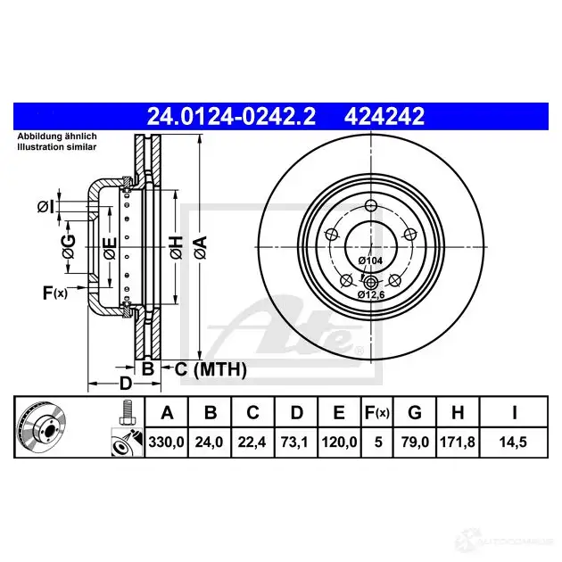 Тормозной диск ATE 58560 24012402422 42424 2 WLC7N1 изображение 0