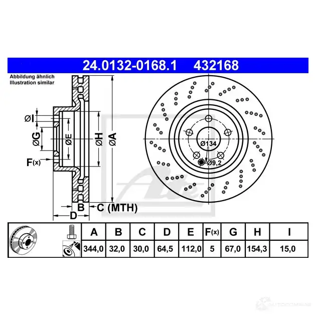 Тормозной диск ATE 43216 8 24013201681 JEF839H 59010 изображение 7