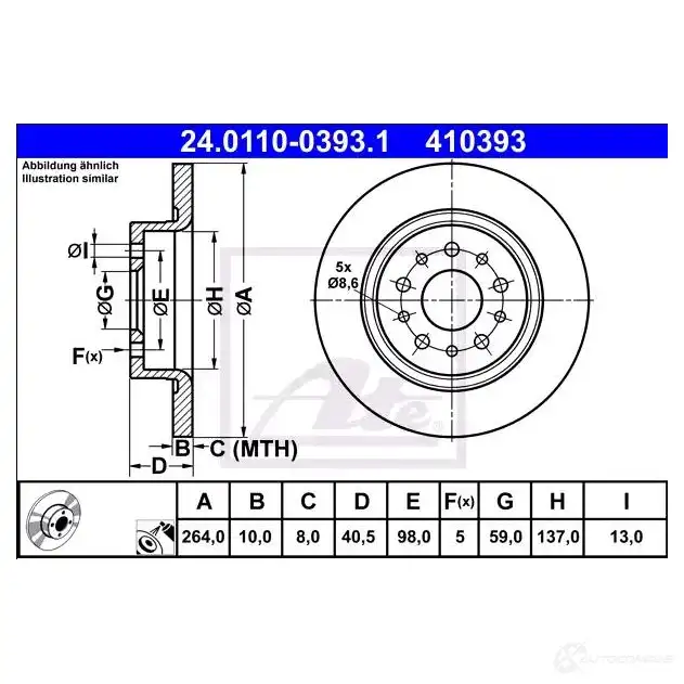 Тормозной диск ATE 24011003931 57836 41039 3 FAI75 изображение 0