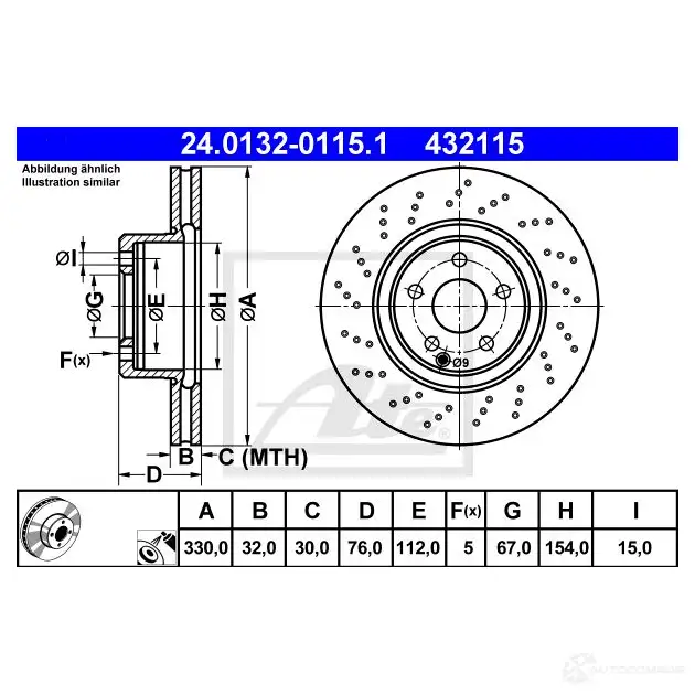Тормозной диск ATE 5XY1WZ 58973 432 115 24013201151