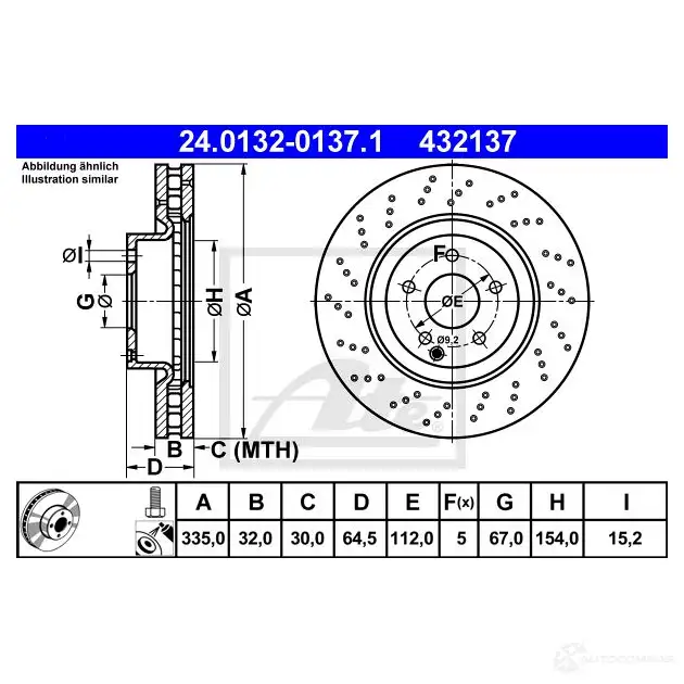 Тормозной диск ATE 24013201371 58984 4321 37 P5WILH изображение 0