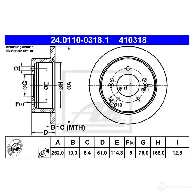 Тормозной диск ATE K8X2MXJ 4 10318 57779 24011003181 изображение 0