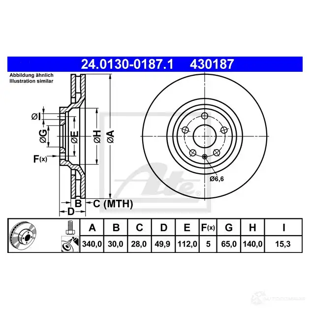 Тормозной диск ATE 58920 4301 87 BW0SC1 24013001871