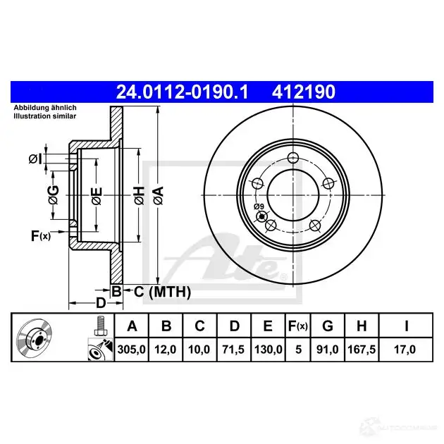 Тормозной диск ATE 57970 FQYR7 24011201901 4121 90 изображение 0