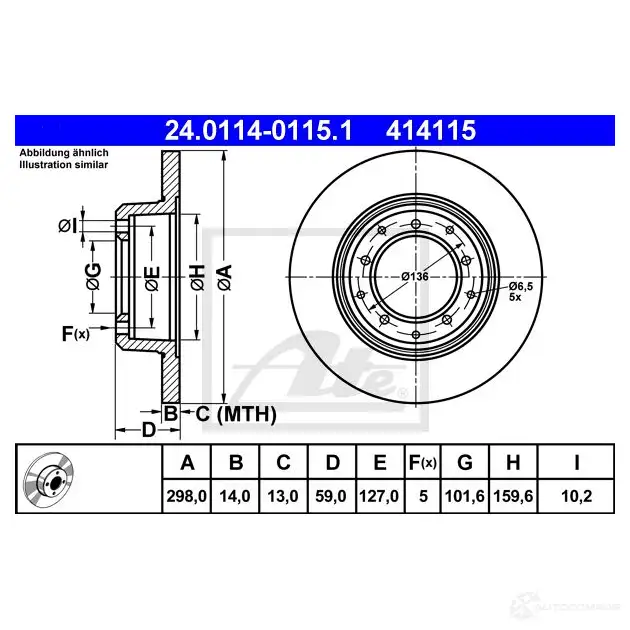 Тормозной диск ATE 414 115 24011401151 XJ4V18V 58047 изображение 0