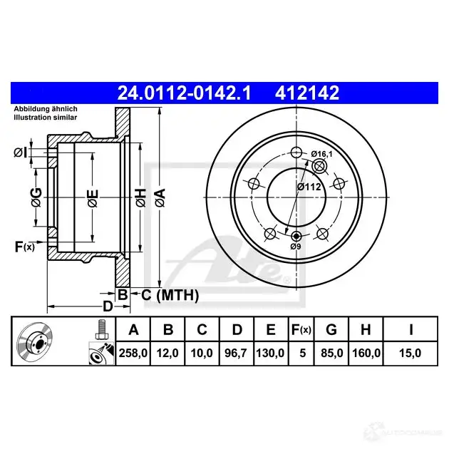 Тормозной диск ATE ZXE0Z5S 412 142 24011201421 57927 изображение 0