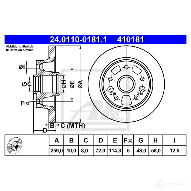 Тормозной диск ATE 24011001811 O3O1S6 57660 4101 81 изображение 0