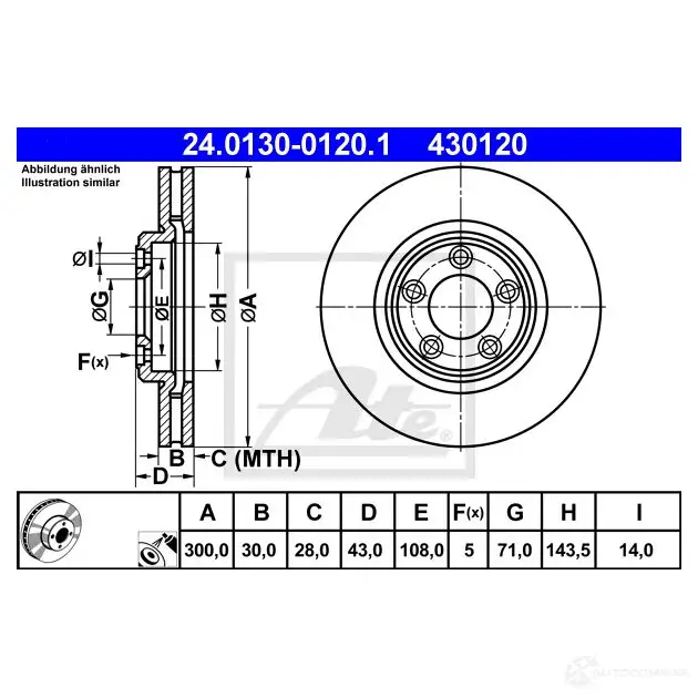 Тормозной диск ATE GJL45ZA 430 120 58901 24013001201 изображение 0