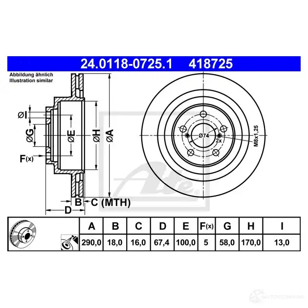 Тормозной диск ATE 58137 24011807251 54JAC7 418 725 изображение 0