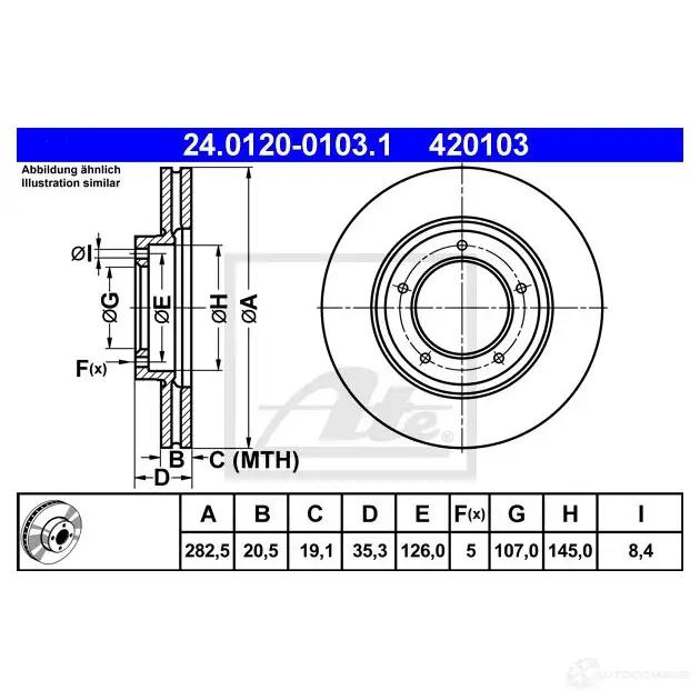 Тормозной диск ATE 2C1YCU 4201 03 24012001031 58149 изображение 0