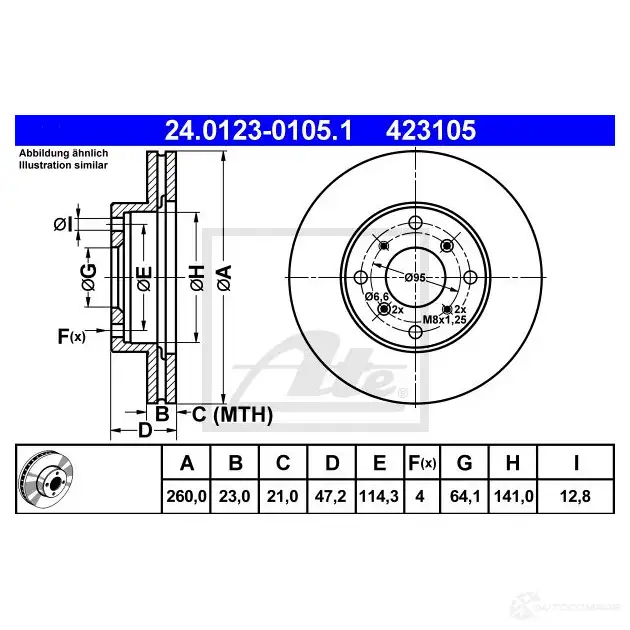 Тормозной диск ATE 42 3105 24012301051 TREFPUW 58434 изображение 0