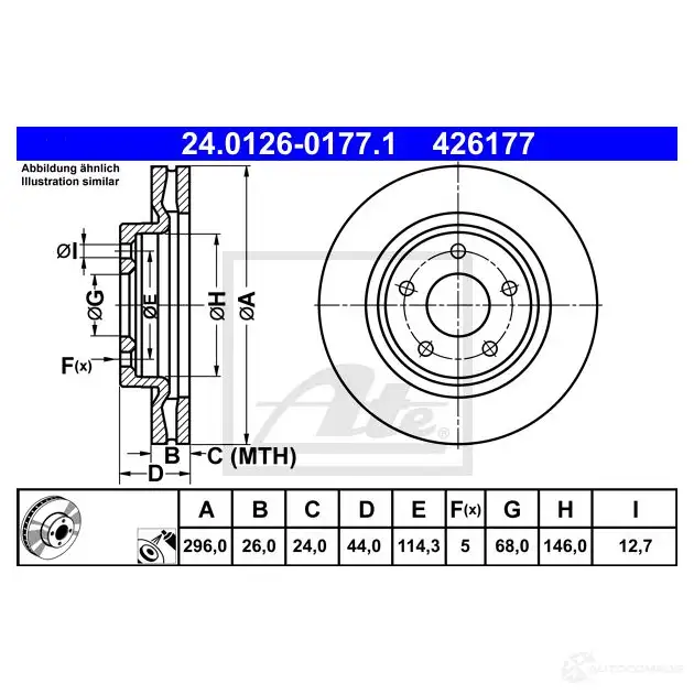 Тормозной диск ATE 7DHP7DA 42617 7 58720 24012601771 изображение 0