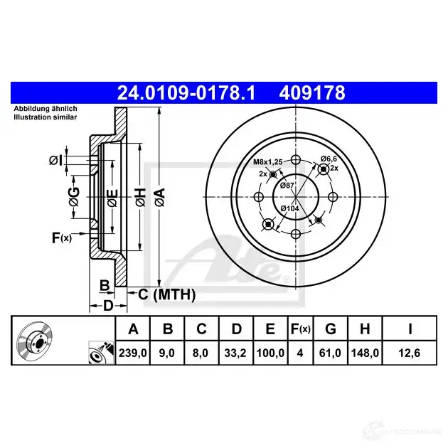 Тормозной диск ATE 1193354915 24010901781 4 09178 I8S1XCQ