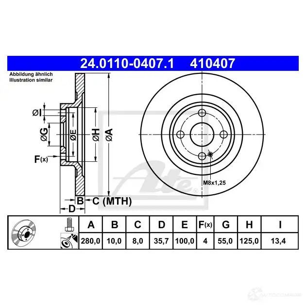 Тормозной диск ATE 24011004071 1437251652 XYN5 ZE изображение 0