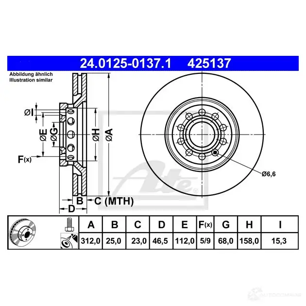 Тормозной диск ATE K3908 58599 4251 37 24012501371 изображение 3