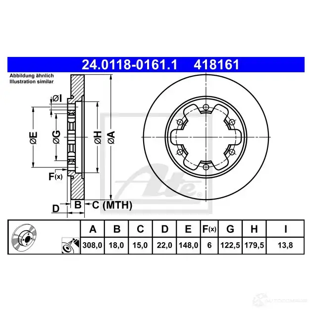 Тормозной диск ATE 1437251526 24011801611 MN CLGW