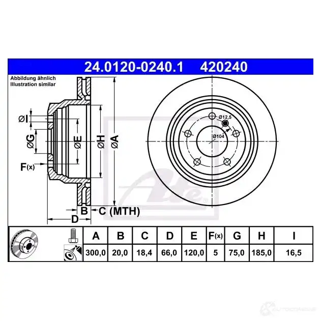 Тормозной диск ATE AOVS7BI 4 20240 58247 24012002401 изображение 2